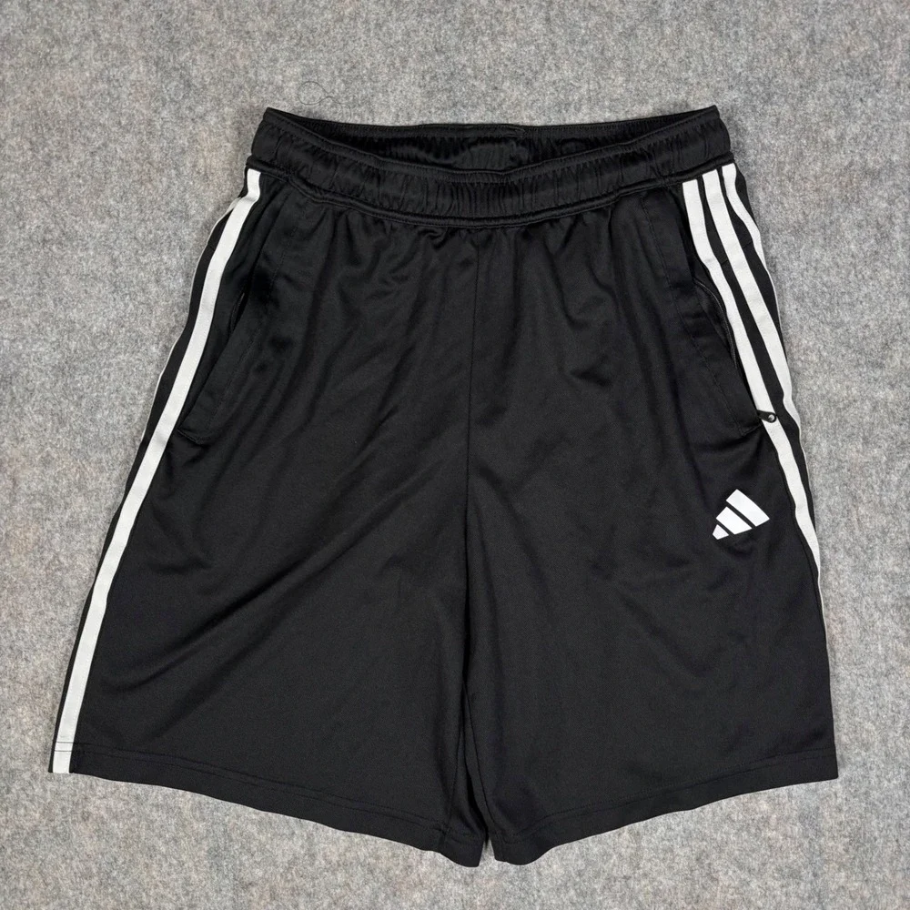Adidas Aeroready Shorts Mens M Black‎ Gym Training 3-Stripe Zipper Pockets B8243